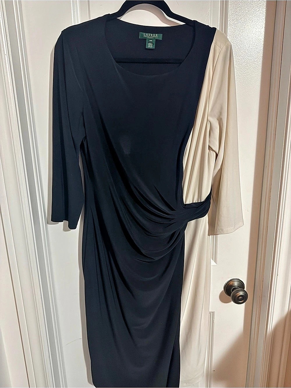 Lauren Ralph Lauren Color Block Ruched Midi Dress
